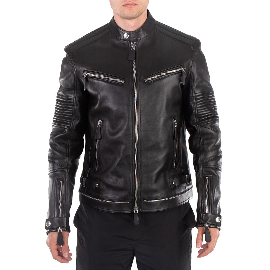 Burberry Men's Black Selsdon Zippered Leather Motorcycle