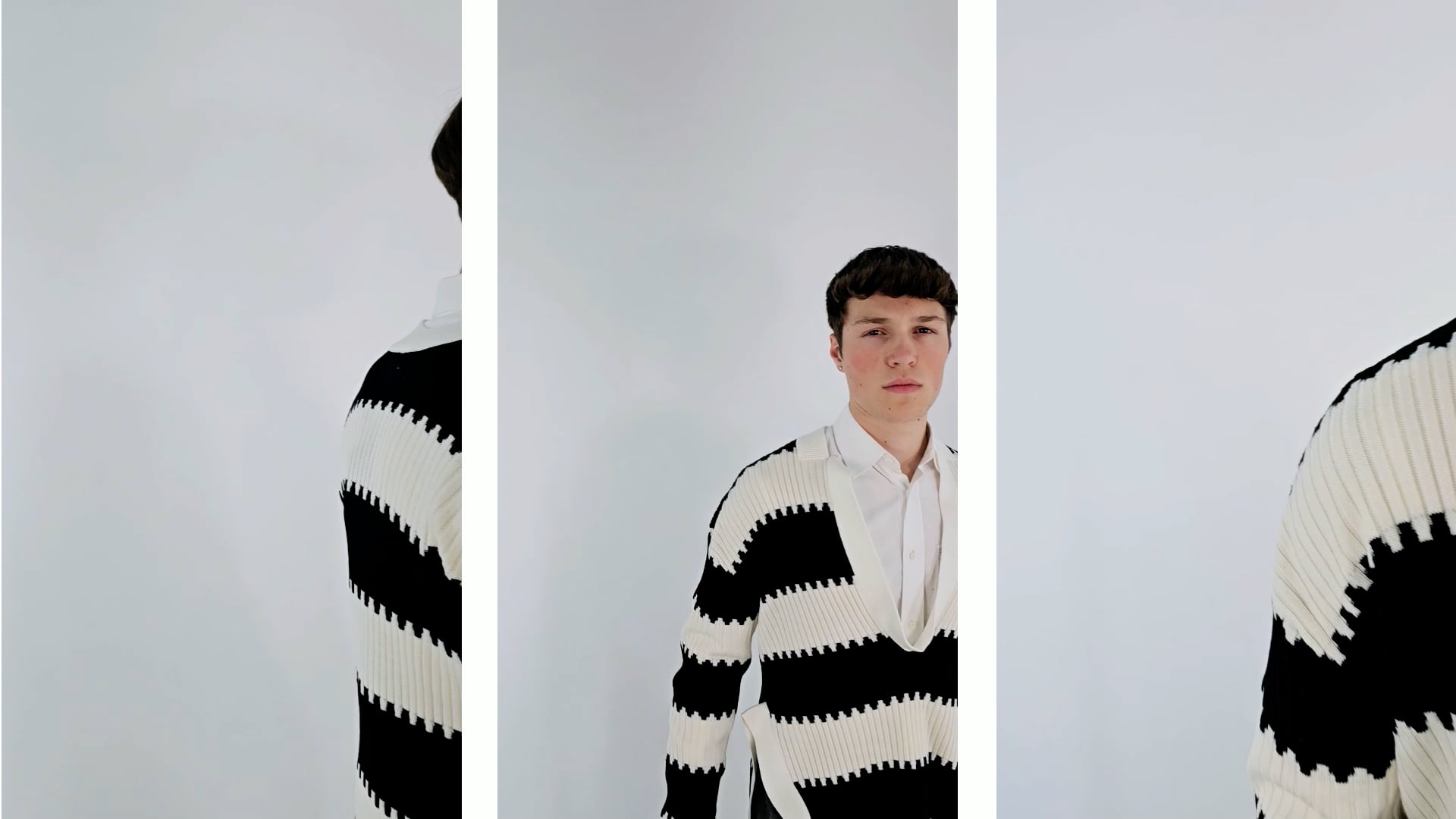 Burberry Men's Black Side-slit Striped Rib Knit Wool Sweater, Size