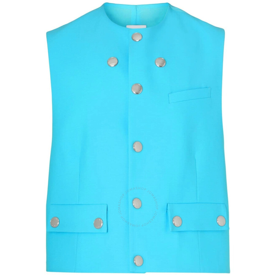 Burberry Men's Bright Opal Blue Round-neck Wool Waistcoat In Blue