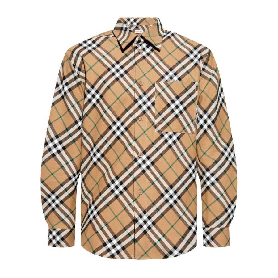 Burberry Men's Check Pattern Button Down Shirt, Size X-Small