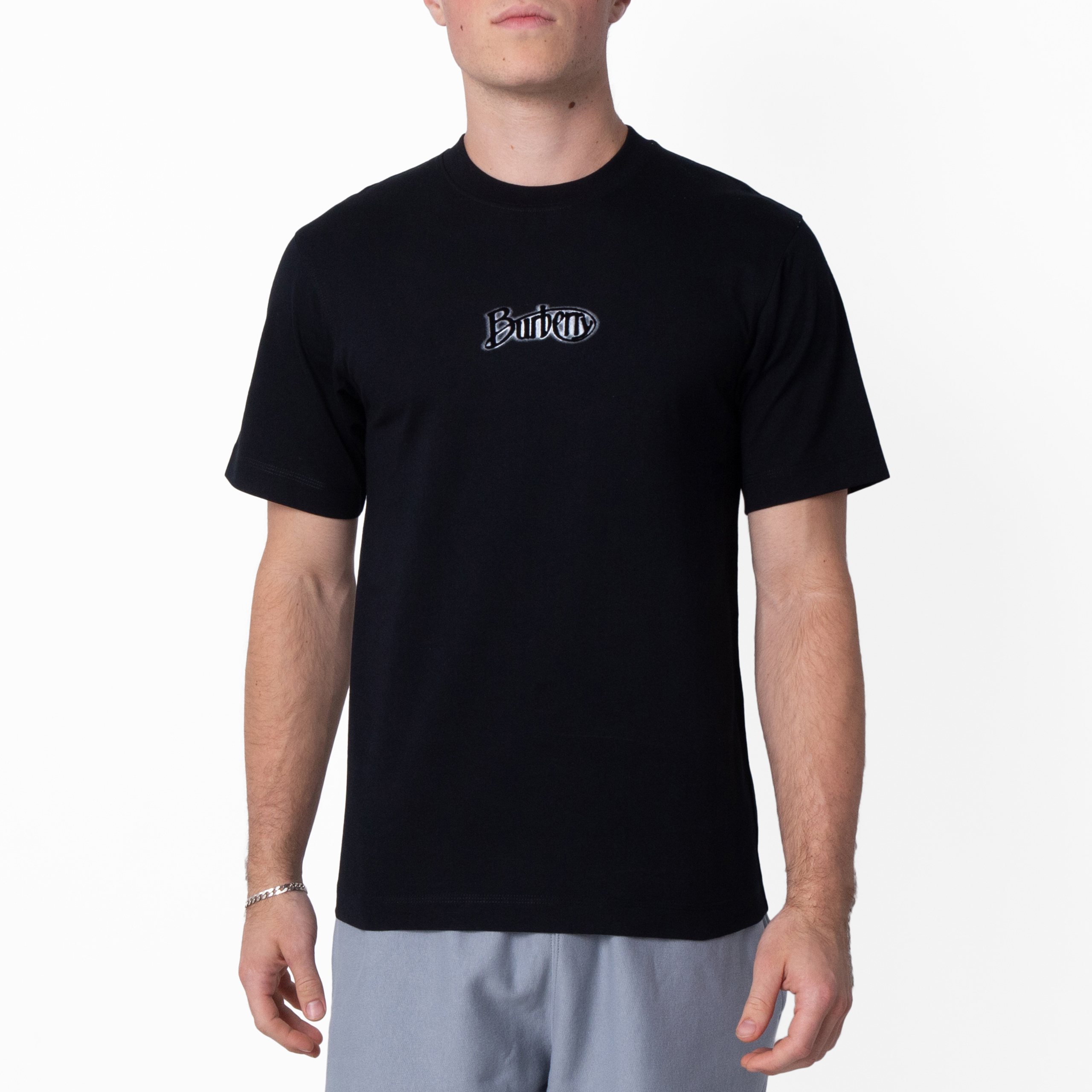 Burberry Men's Coal Flocked-Logo T-Shirt, Size XX-Small 8097810