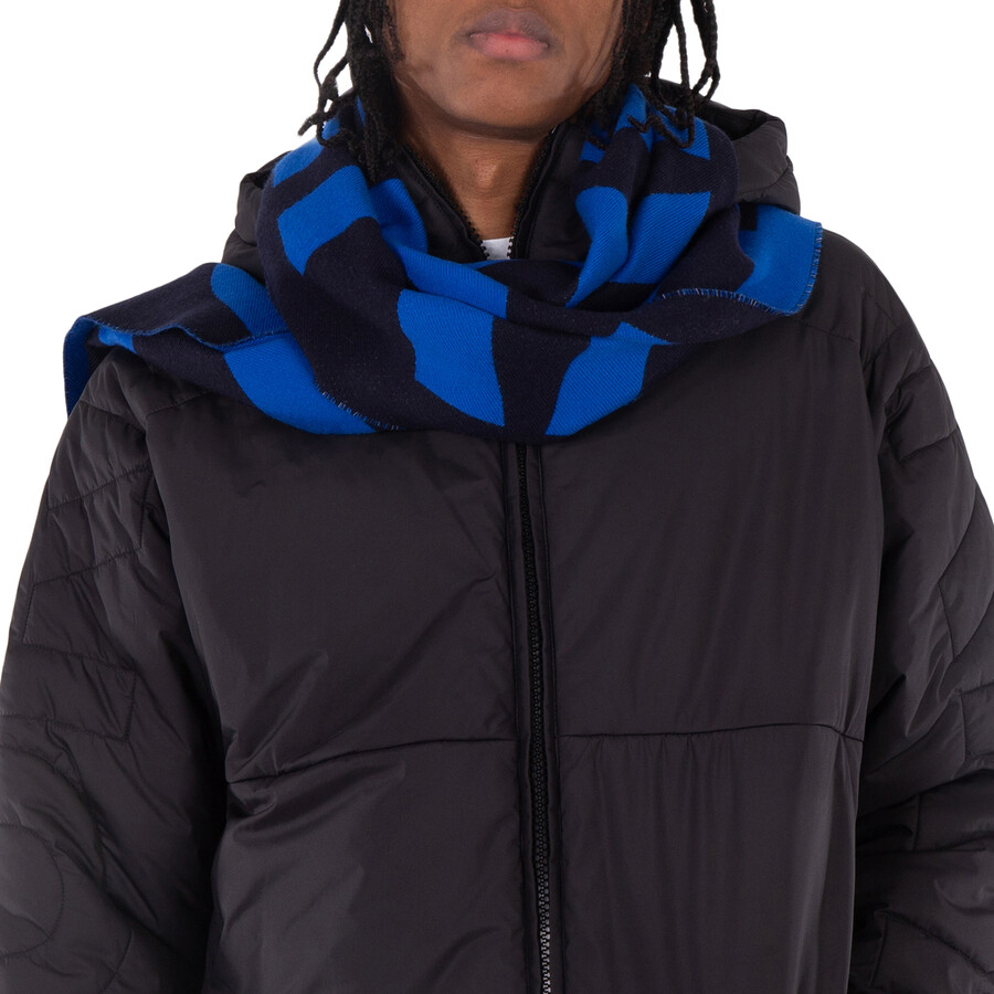 Men's Dark Charcoal Blue Logo Wool Jacquard Scarf Men's Dark Charcoal Blue Logo Wool Jacquard Scarf