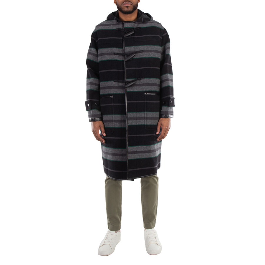 Men's Dark Thunder Grey Striped Wool Loose Duffle Coat