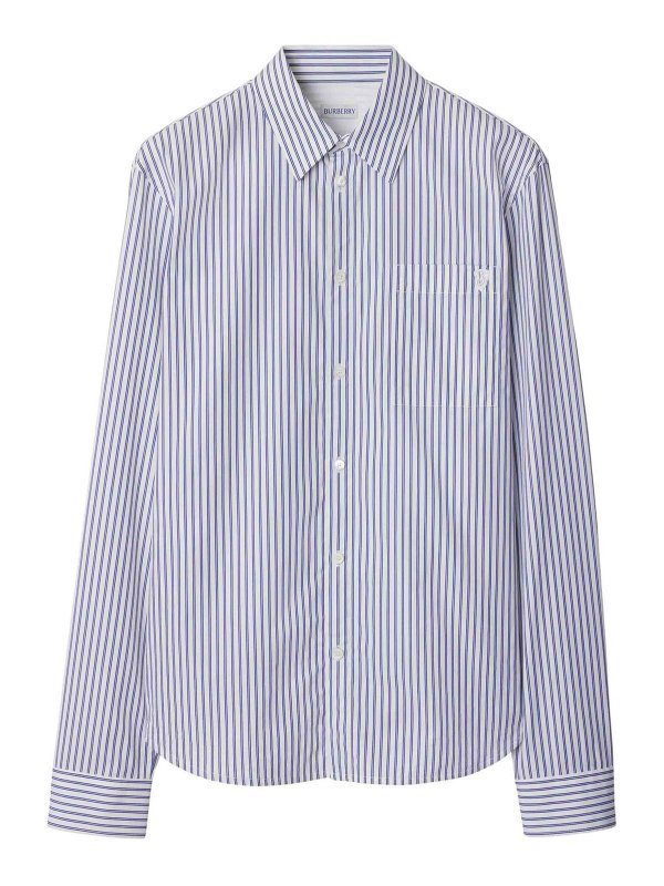 Burberry Men's Iris / Chalk B Shield Logo Stripe Shirt, Size