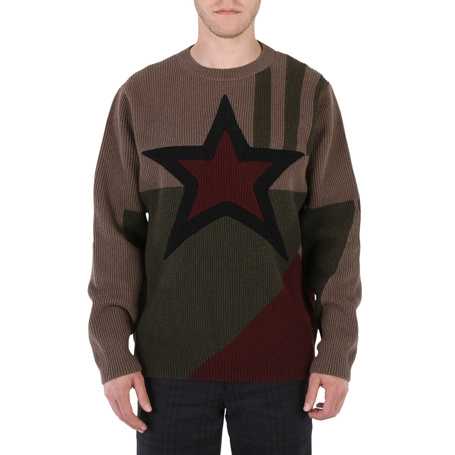 Men's Khaki Star Intarsia Wool Sweater
