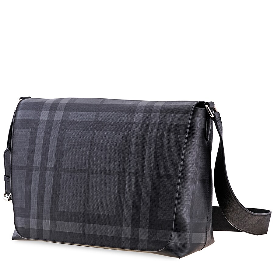 Burberry Men's Large London Check Messenger Bag in Charcoal/Black