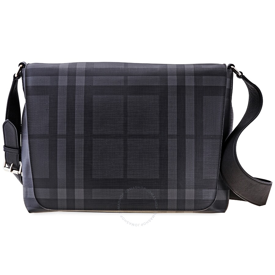 Burberry Men's Large London Check Messenger Bag in Charcoal/Black