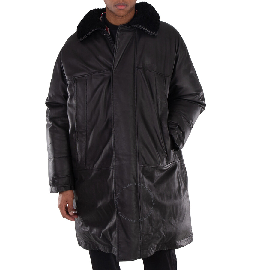 Burberry Down-Filled Leather Oversized Parka, Size Medium