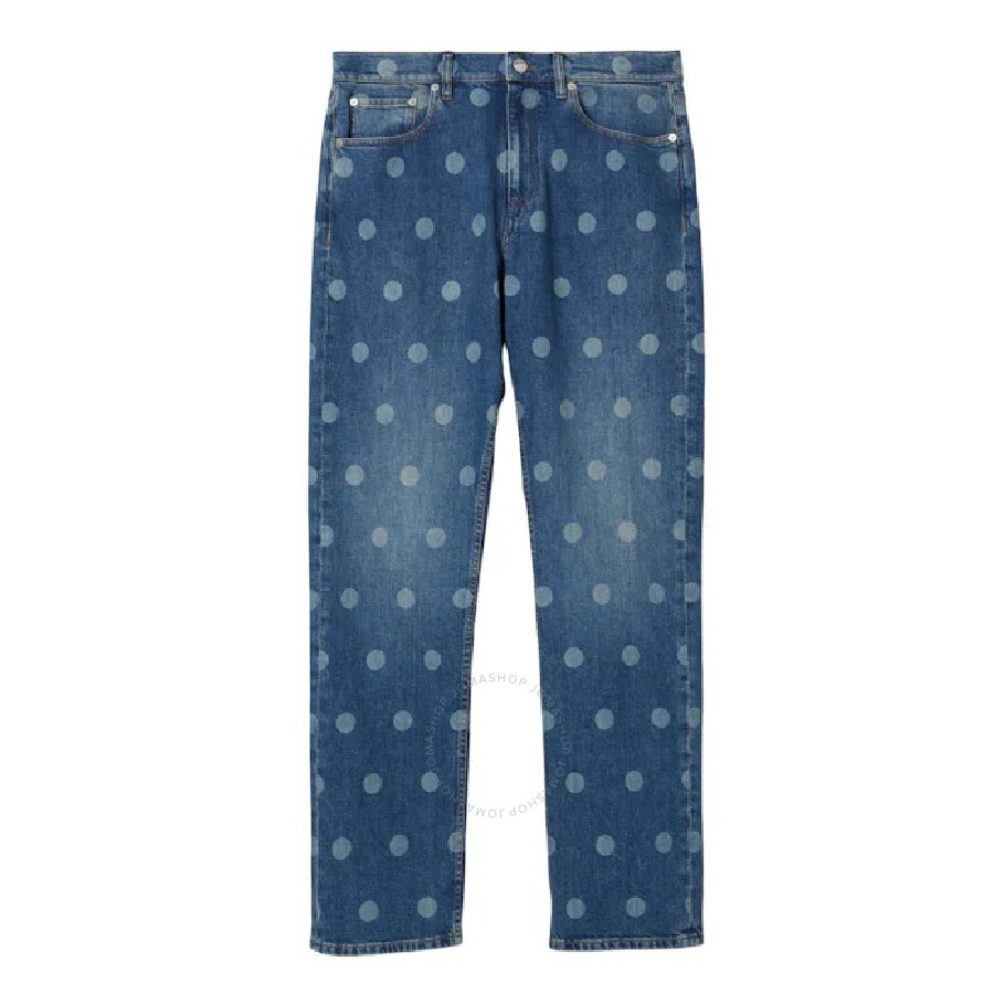 Burberry Men's Muted Navy Straight Fit Polka Dot Jeans In Blue