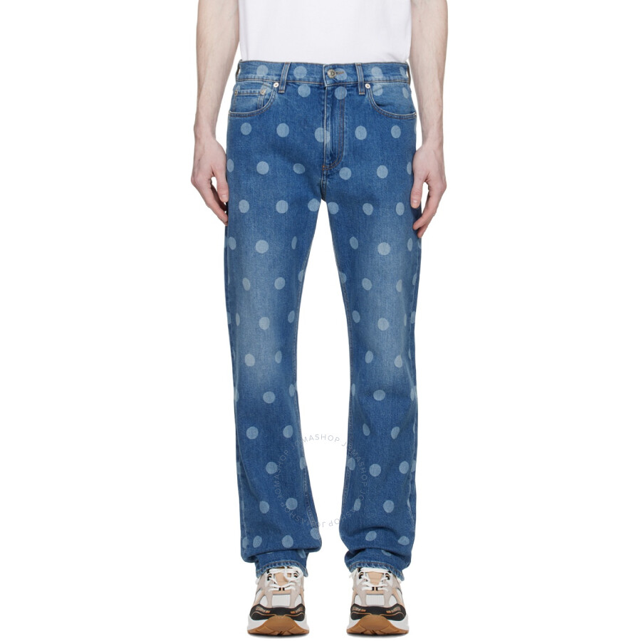 Burberry Men's Muted Navy Straight Fit Polka Dot Jeans In Blue