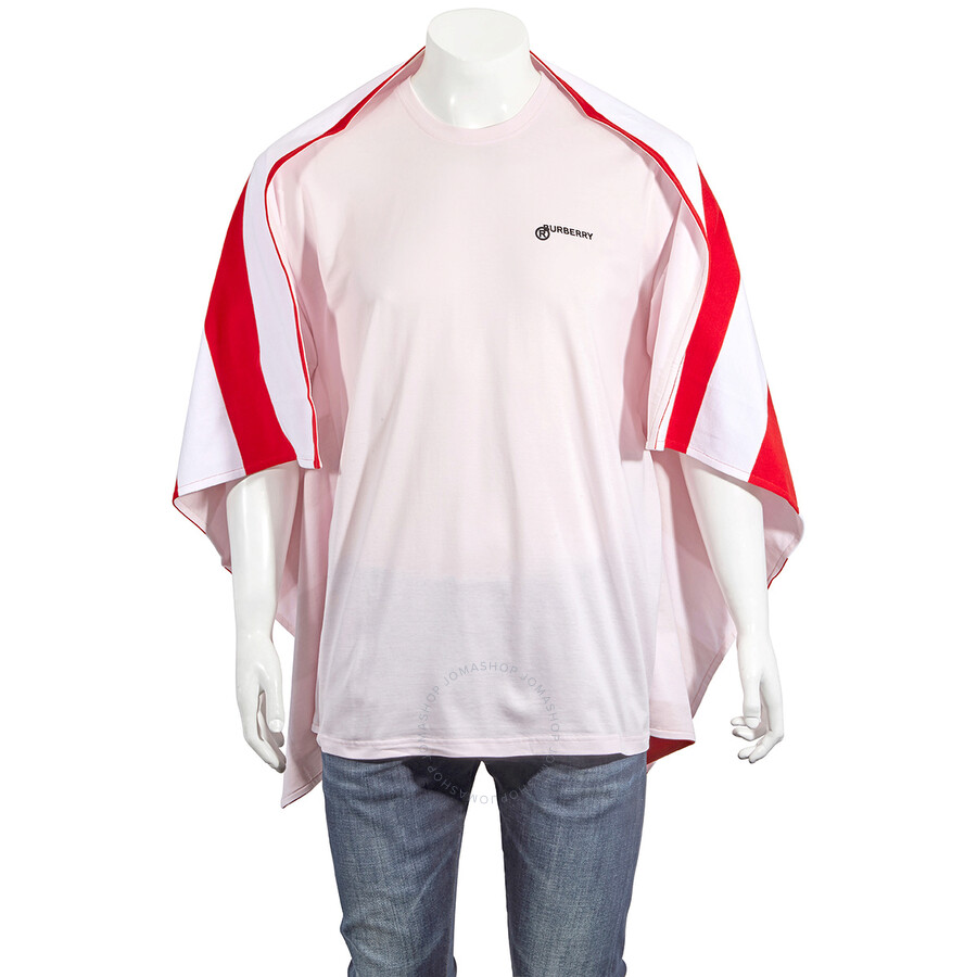 Burberry Men's Pale Pink Striped Cape Detail Cotton Oversized T-shirt In Pale Pink