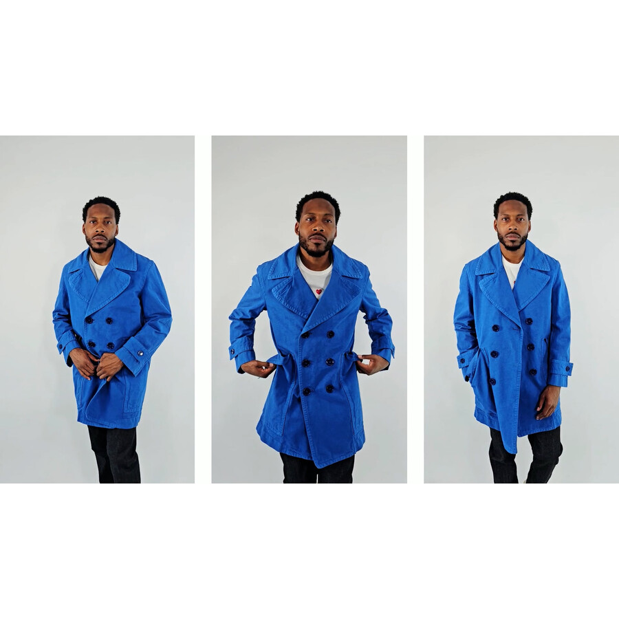 Burberry Men's Warm Royal Blue Double-Breasted Cotton Peacoat