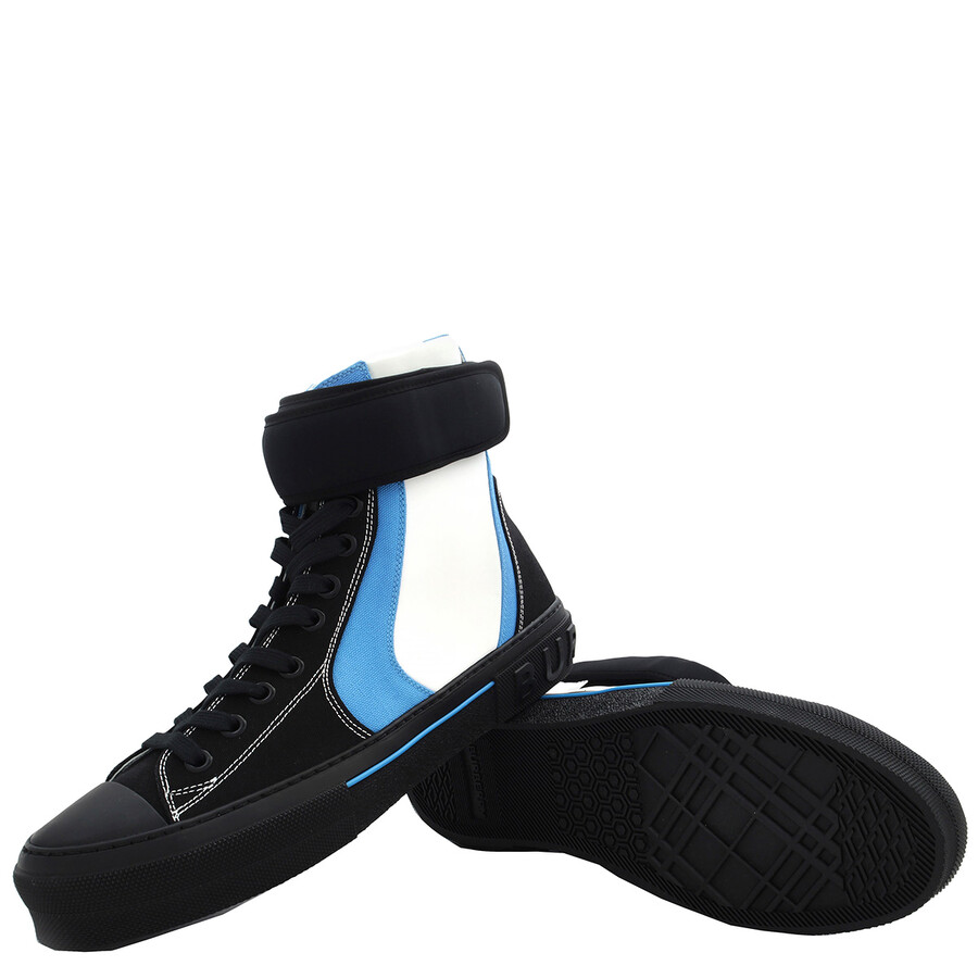 Burberry Men's White / Black / Azure Sub High-top Laced-up Trainer In Blue/white/black