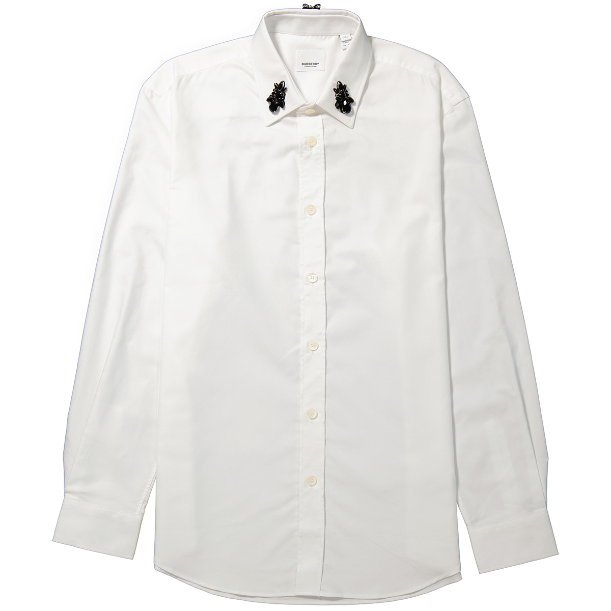Burberry Men's White Classic Fit Crystal Detail Cotton Oxford
