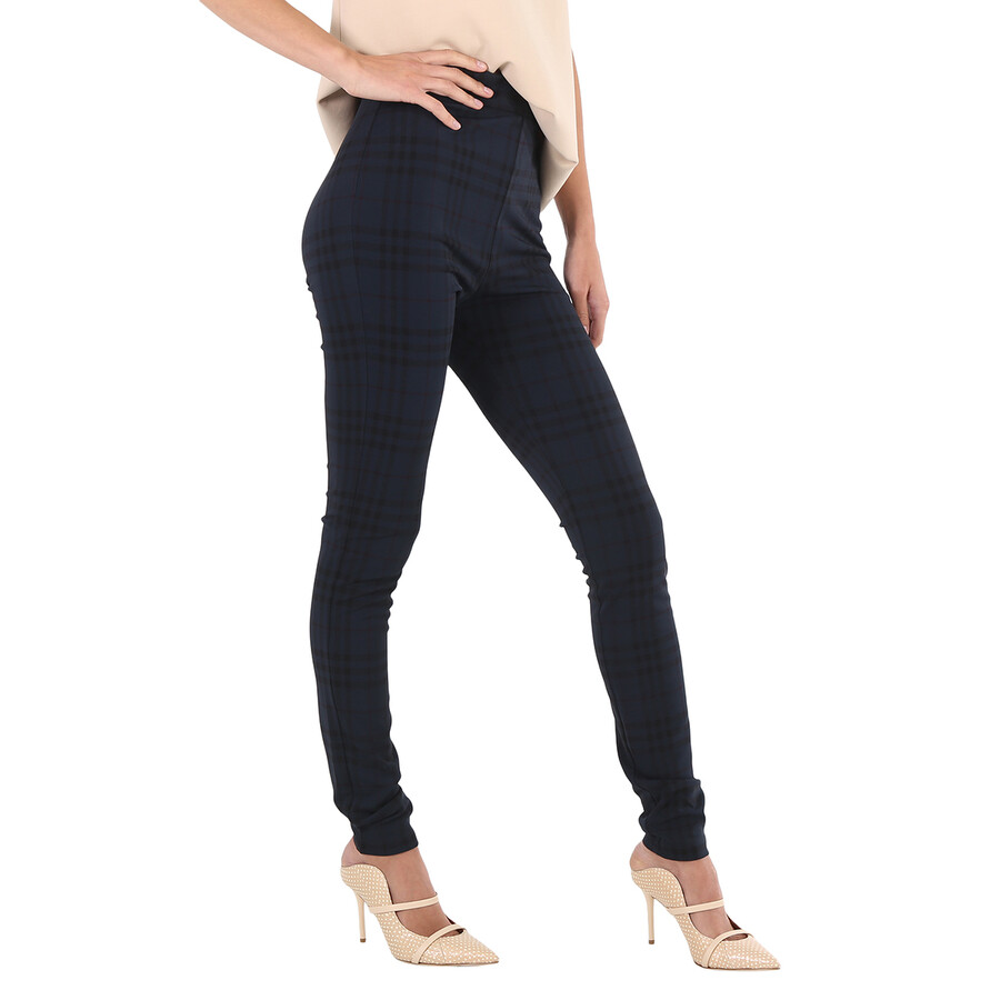 Burberry Midnight Navy Check Print Stretch Jersey Leggings In Blue