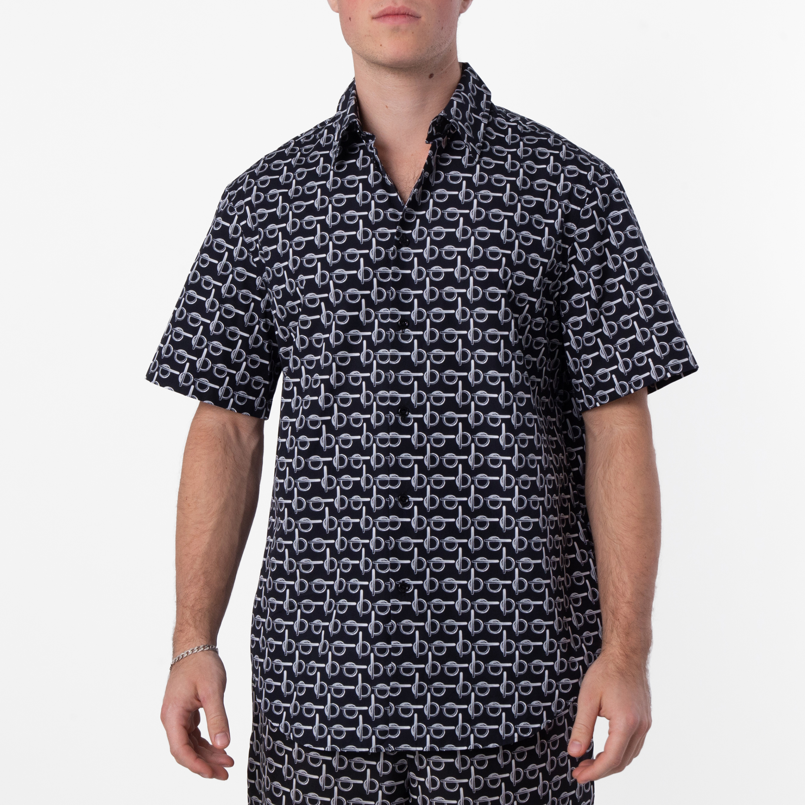 Burberry Monogram B Print Cotton Shirt, Size Medium 8089074