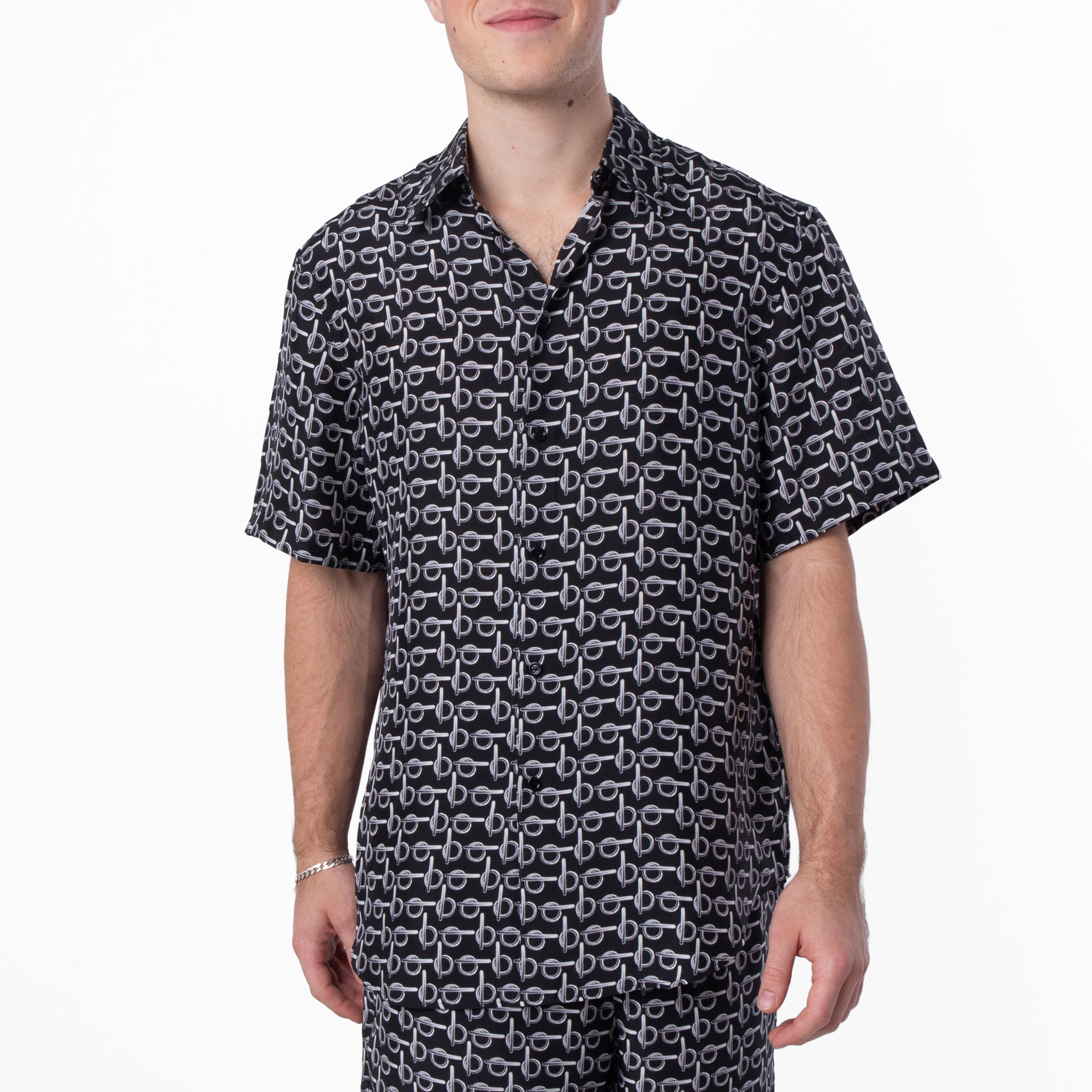 Burberry Monogram B Print Silk Shirt, Size X-Small 8089039