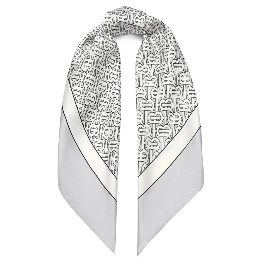 Burberry Monogram Print Silk Square Scarf In Light Pebble Grey 8027266