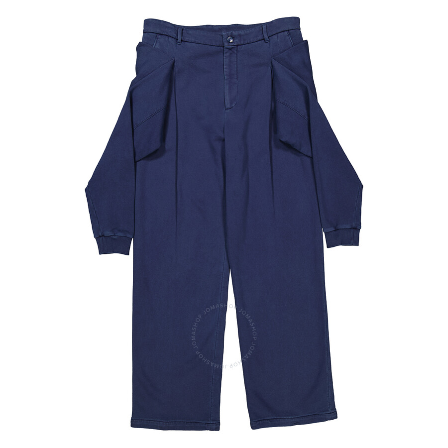Burberry Muted Navy Reconstructed Tailored Cotton Trousers In Blue