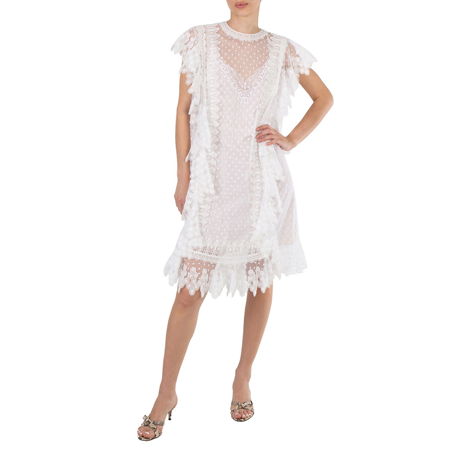 Nahla White Polka-dot And Scalloped Lace Tulle Dress