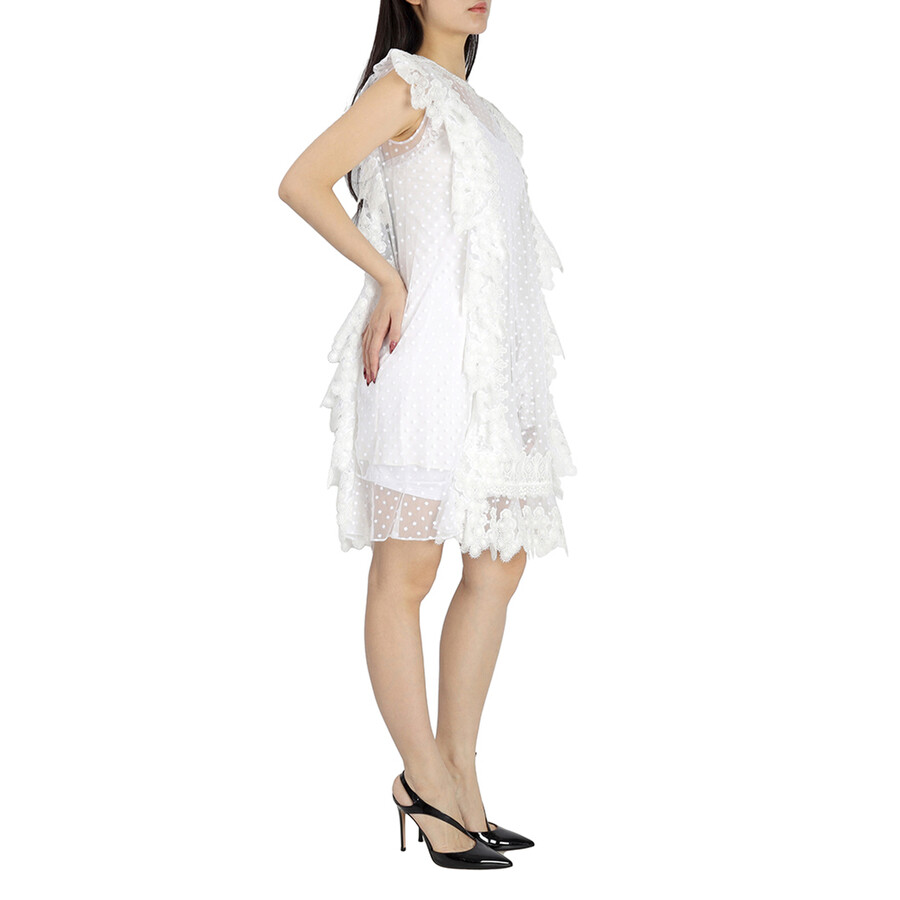 Nahla White Polka-dot And Scalloped Lace Tulle Dress