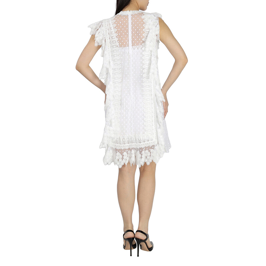 Nahla White Polka-dot And Scalloped Lace Tulle Dress