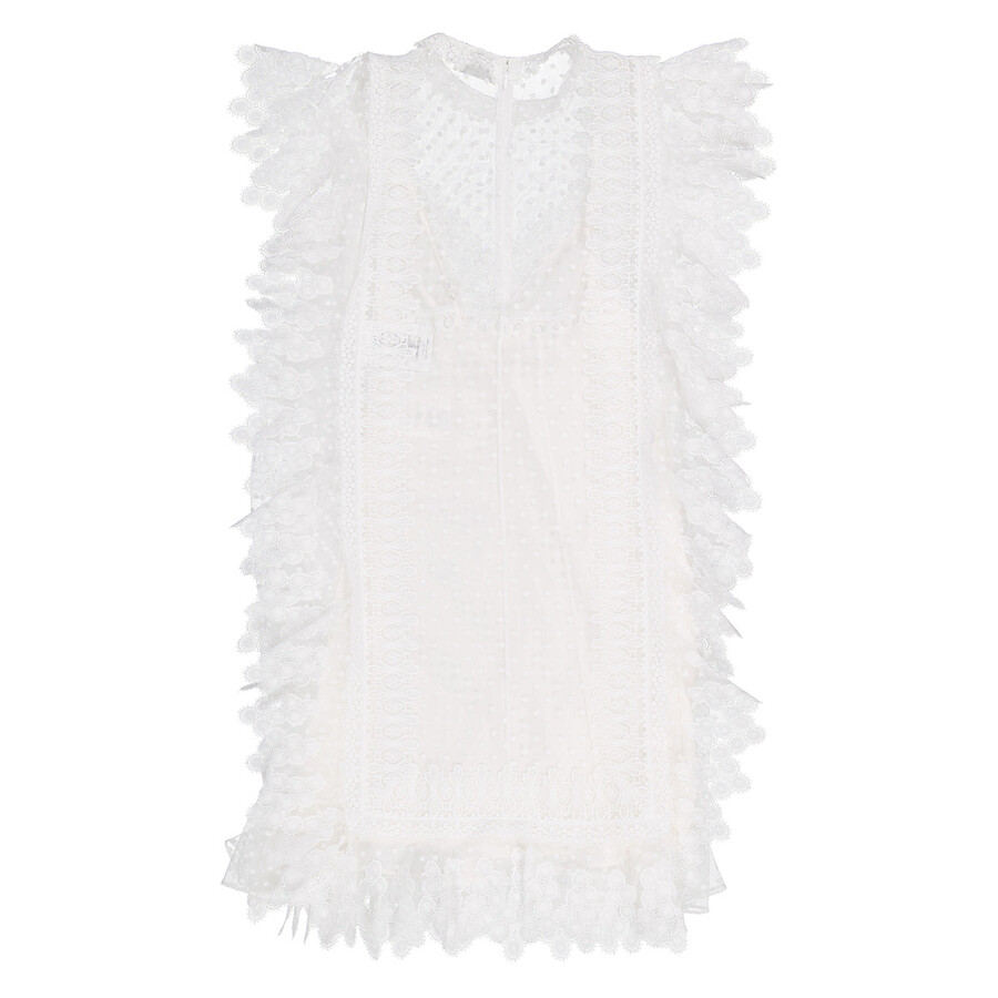 Nahla White Polka-dot And Scalloped Lace Tulle Dress