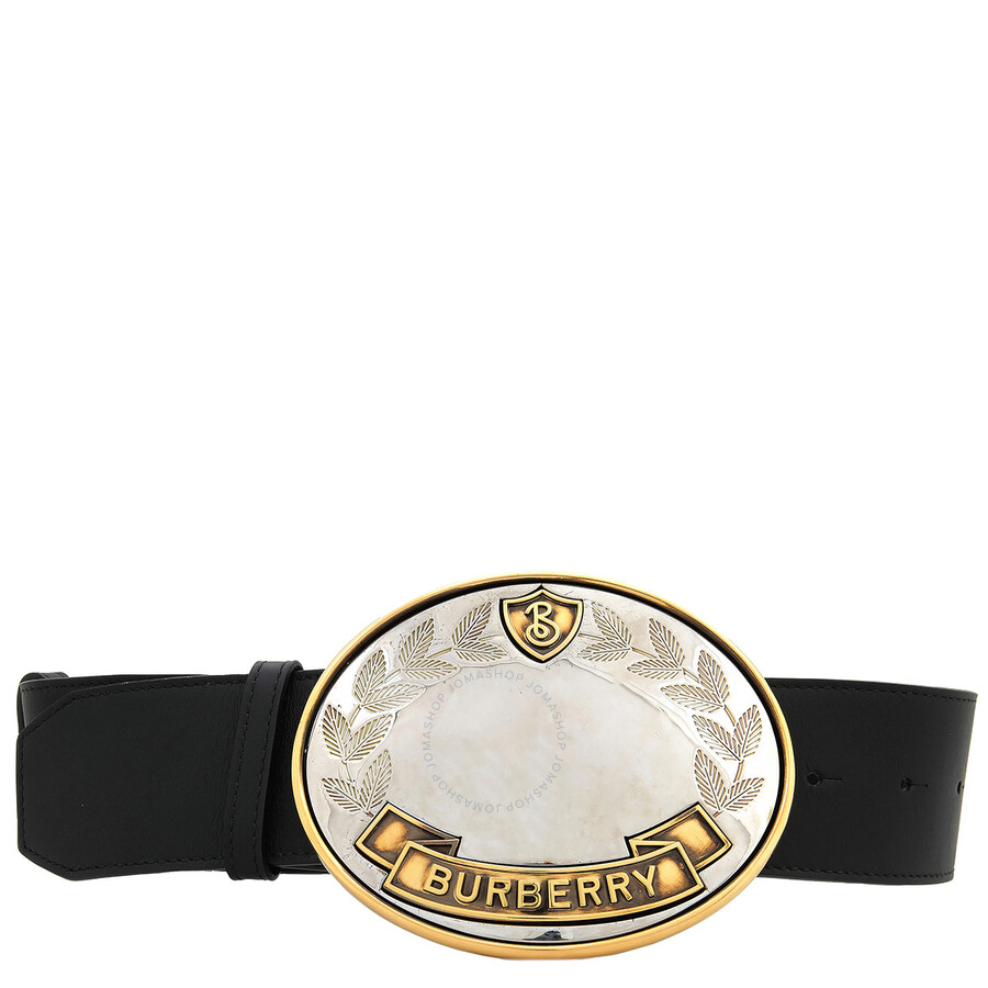 Burberry Oak Leaf Crest Leather Belt In Black