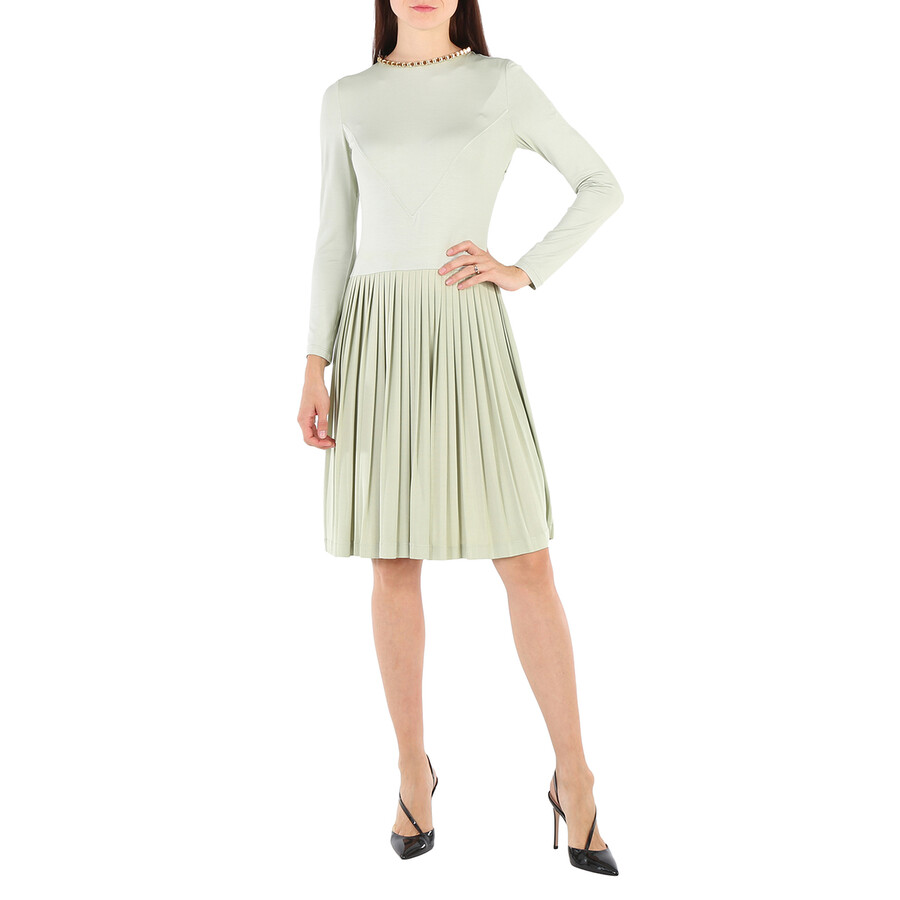 Open-back Stretch Silk And Crepe Pleated Chain Detail Dress