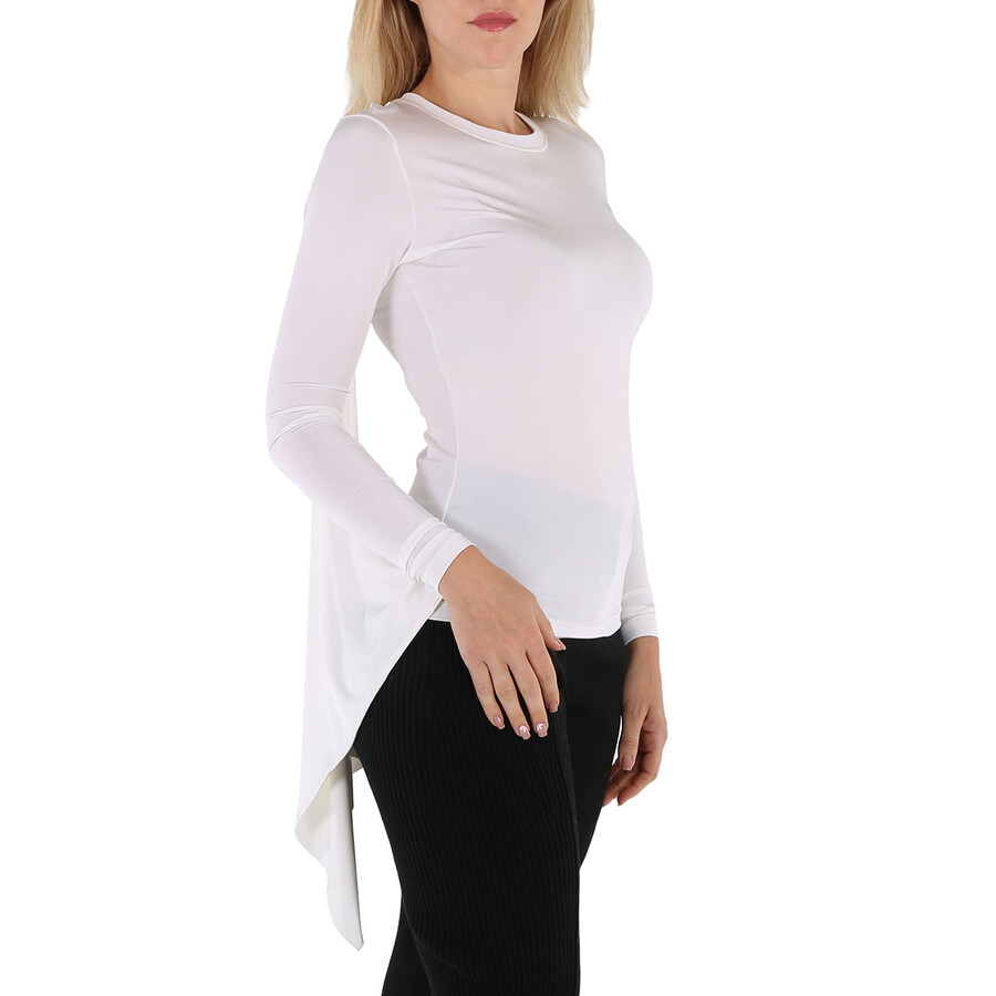 Shop Burberry Optic White Long-sleeve Exaggerated Panel Draped Top