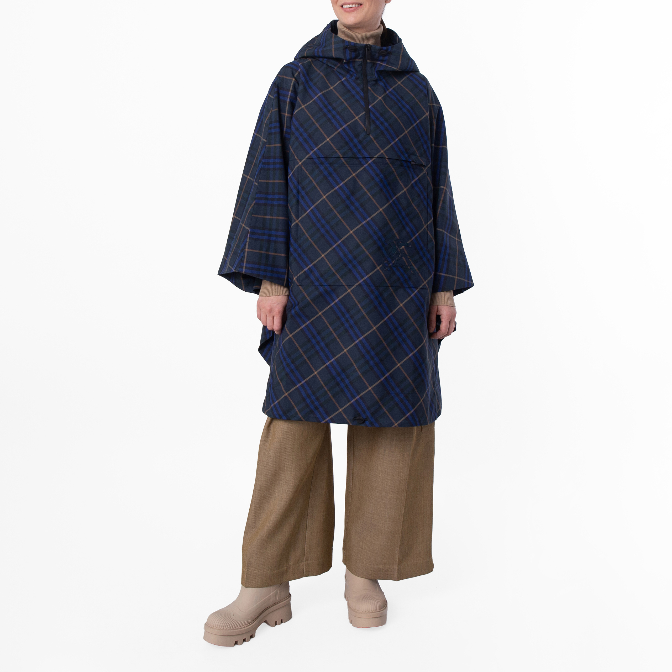 Burberry Packaway Check Printed Twill Cape, Size XS/S 8105151