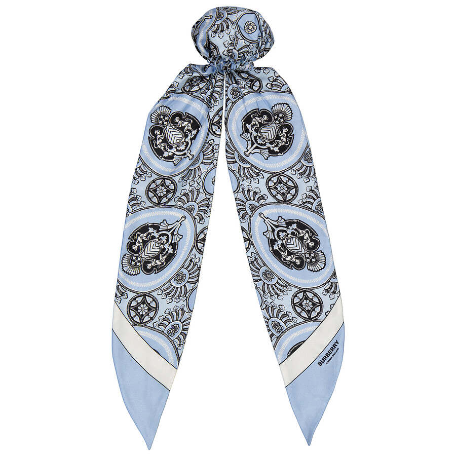 Burberry Pale Blue Antique Print Silk Hair Scarf 8017100 5045558764863