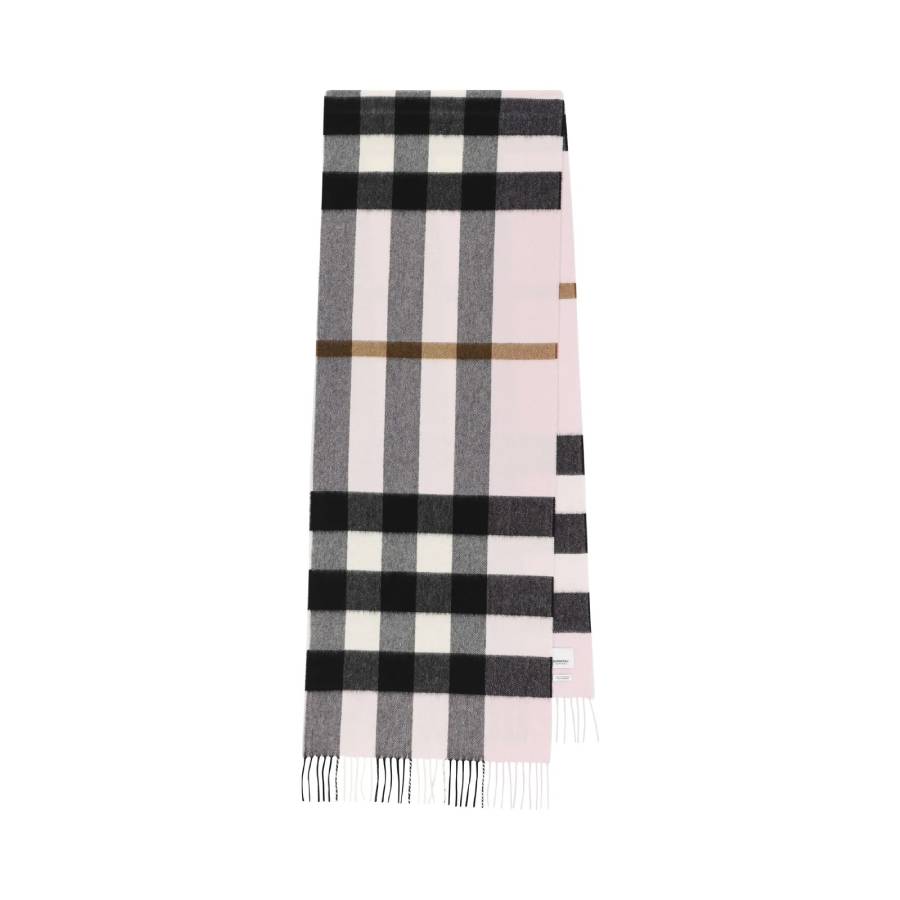 Burberry Pale Candy Pink Check Cashmere Fringed Scarf 8049724
