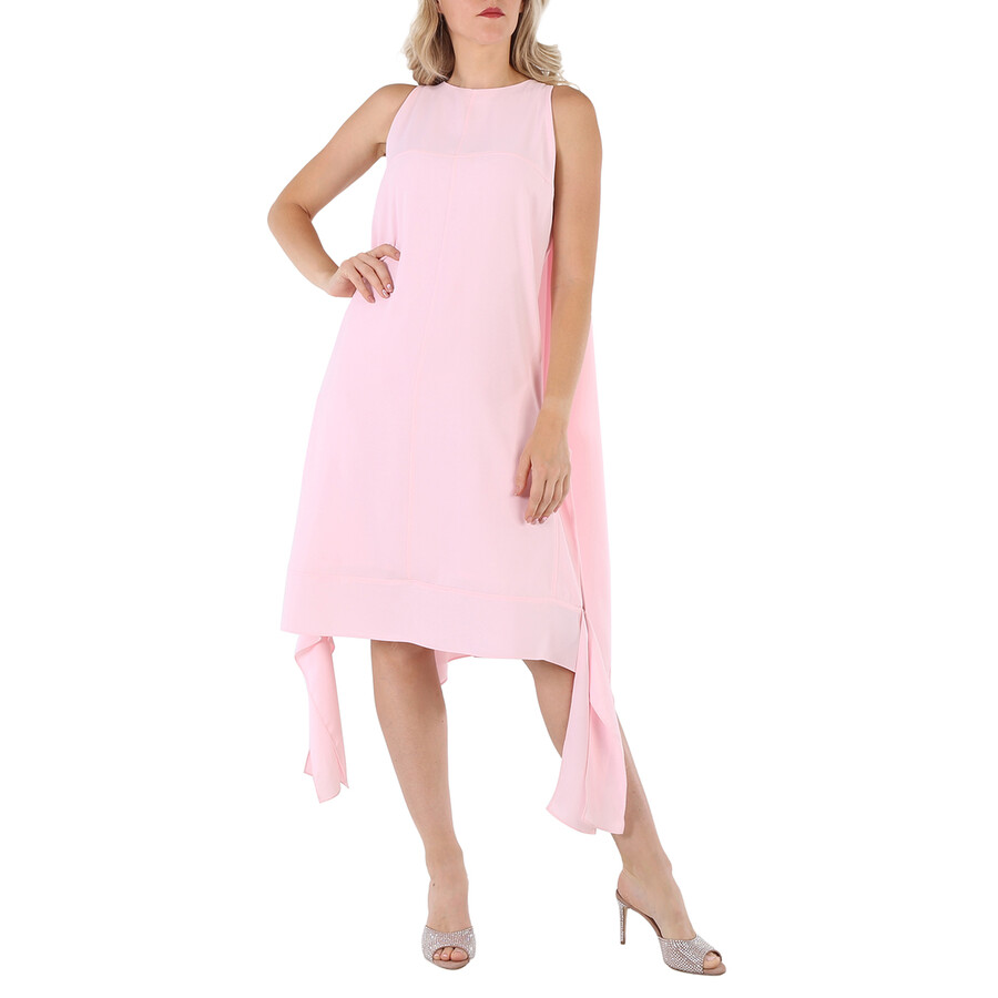 Shop Burberry Pale Candy Pink Drape Detail Satin Crepe Shift Dress