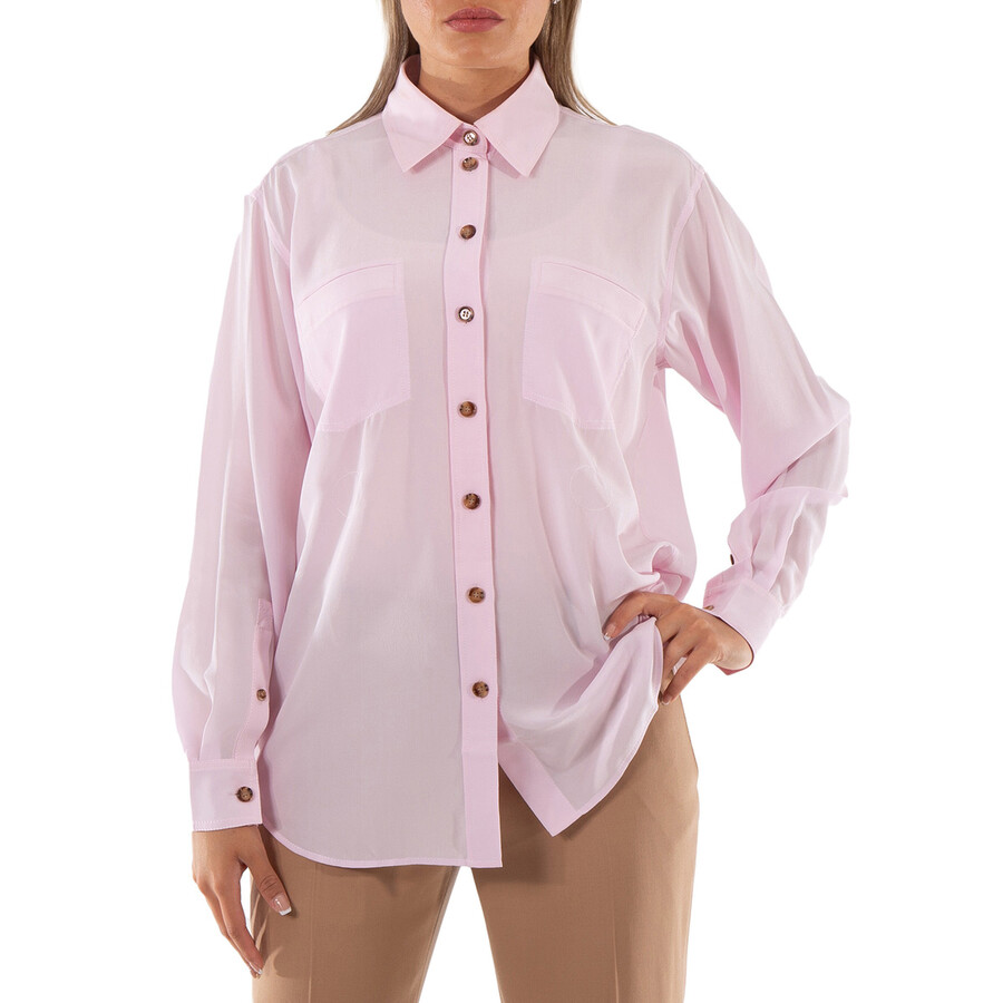 Burberry Pale Candy Pink Ivanna Silk Crepe De Chine Oversized Shirt