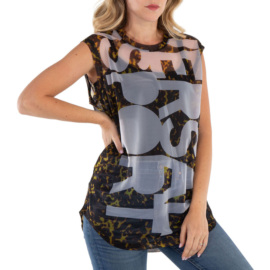 Burberry Pale Ochre Slogan Print Sleeveless Top