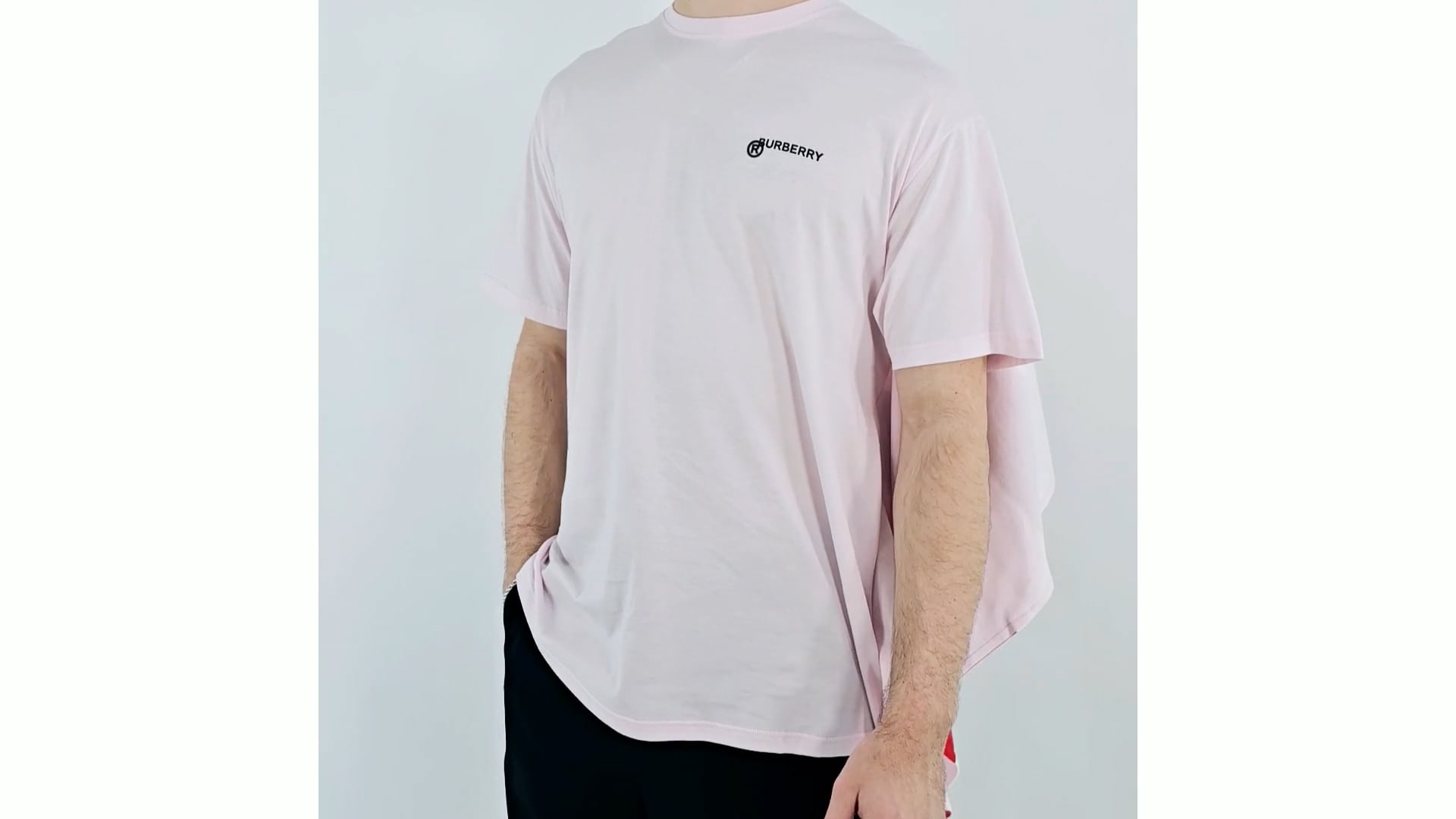 Burberry Pale Pink Striped Cape Detail Cotton Oversized T-shirt