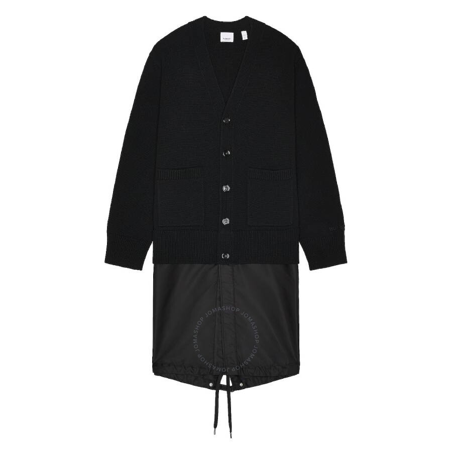 Burberry Perren Contrast Nylon Panel Wool Cashmere Cardigan In Black