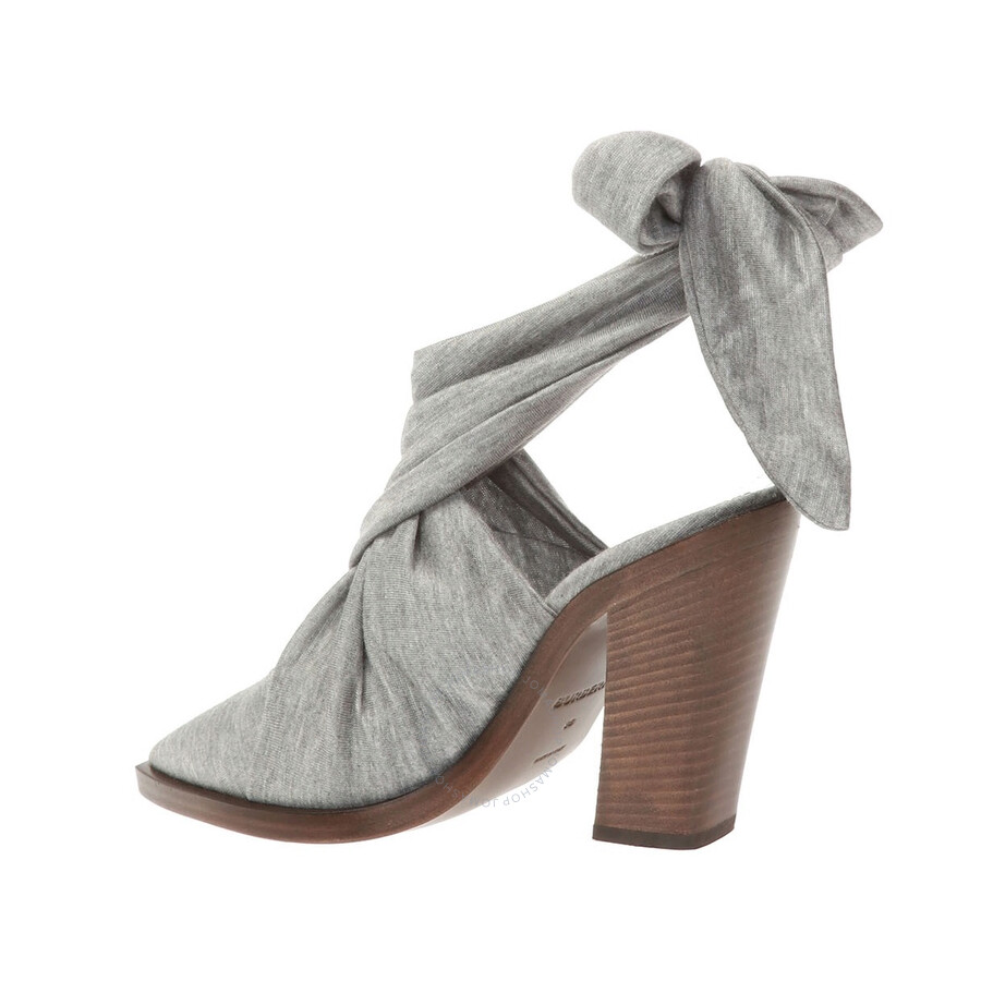 Burberry Pewter Melange Tillington Scarf Tie Detail Jersey Point-toe Mules In Pewter Melange