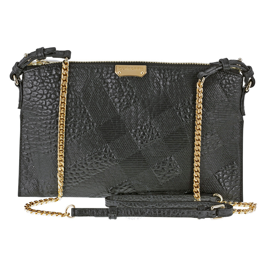 Burberry Peytone Black Embossed Check Leather Crossbody Bag - Burberry - Handbags - Jomashop