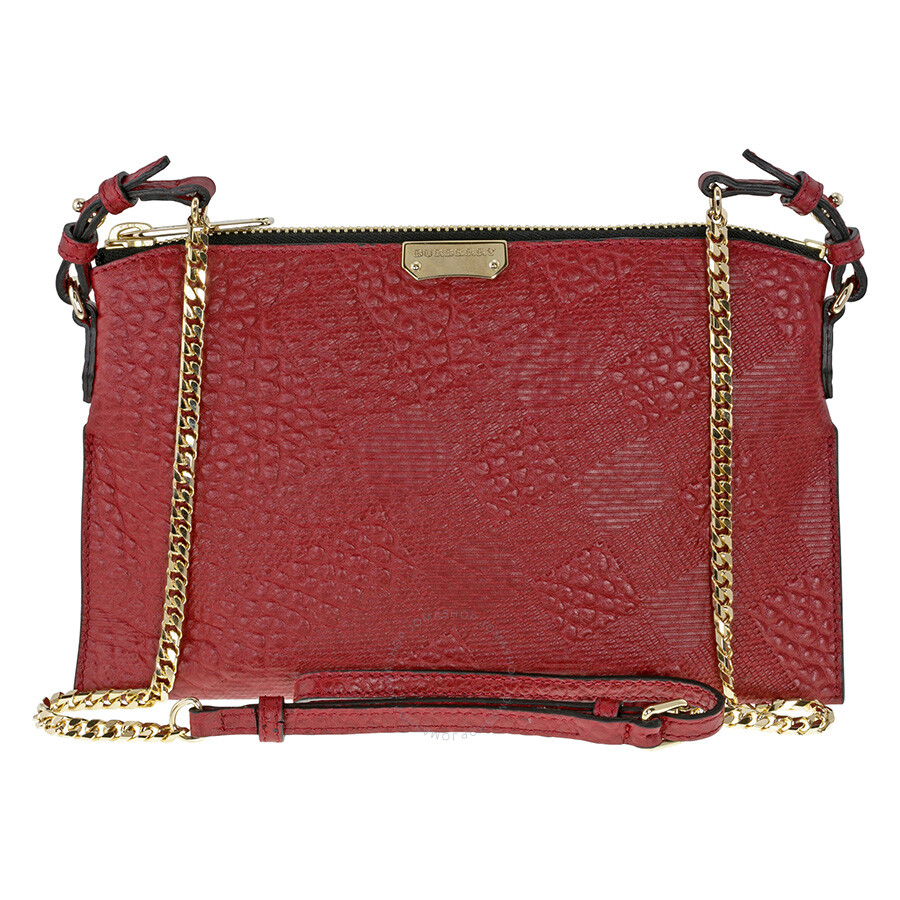 Burberry Peytone Military Red Embossed Check Leather Crossbody Bag ...