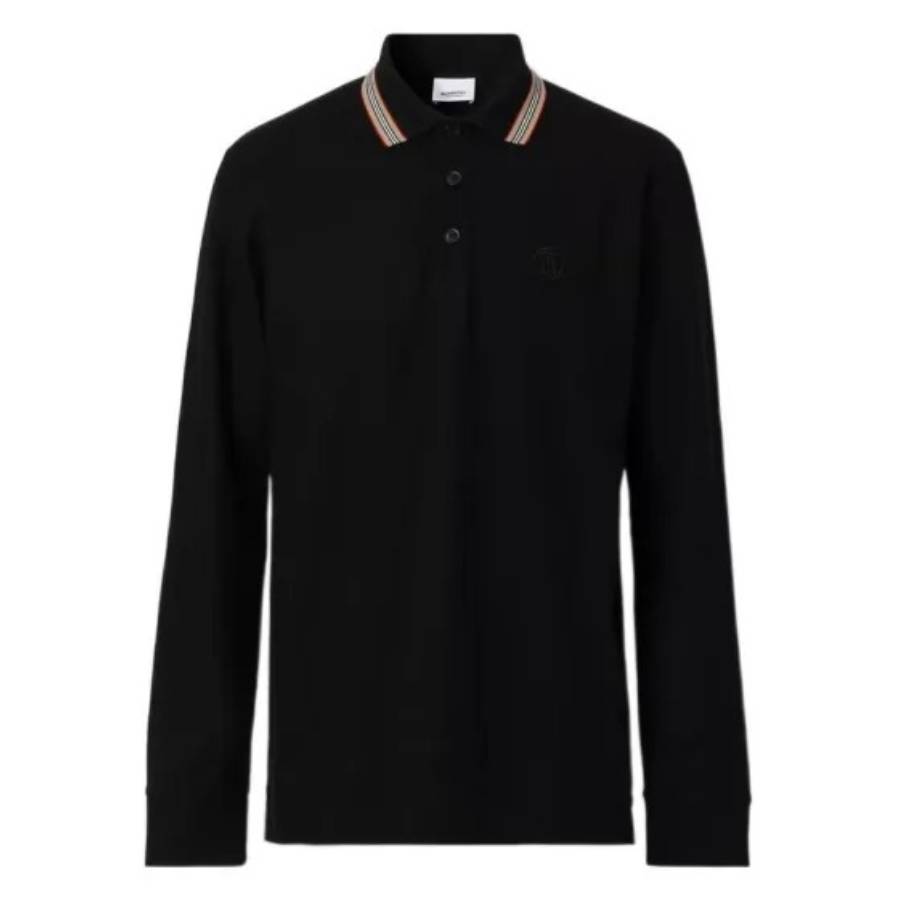 Burberry Pierson Icon Stripe Collar Long-Sleeve Cotton Polo Shirt
