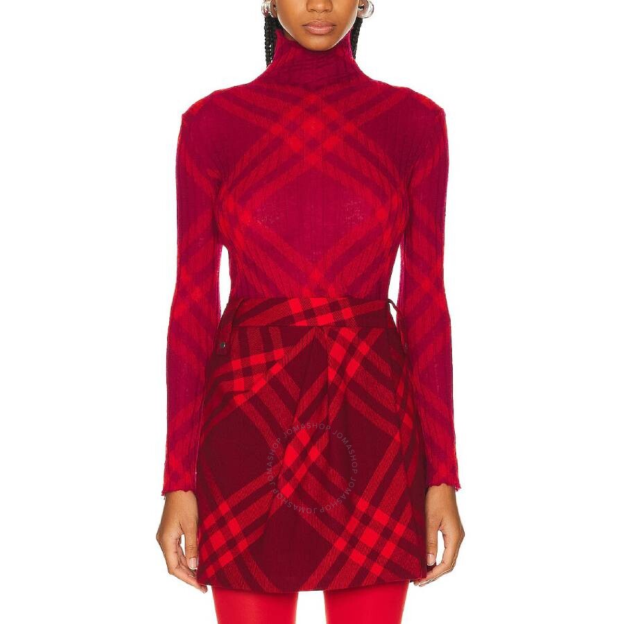 Burberry Checked Ribbed Mohair-blend Turtleneck Sweater In Multi