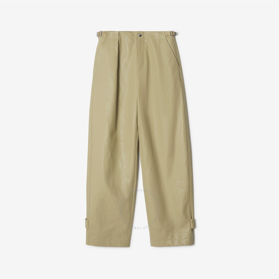 Burberry Pleated Leather Trousers In Hunter In Green