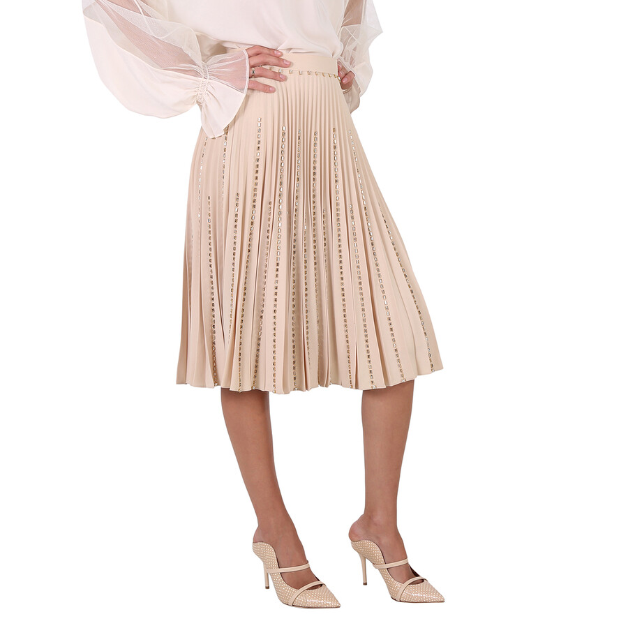 Burberry Plisse Soleil Crystal Detail Stretch Cady Skirt In Sesame