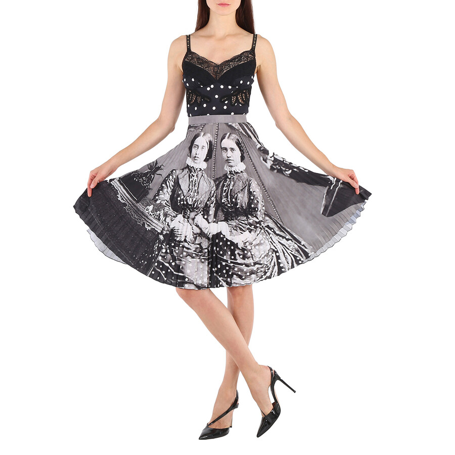 Burberry Polka Dot And Victorian Portrait Print Dress, Brand