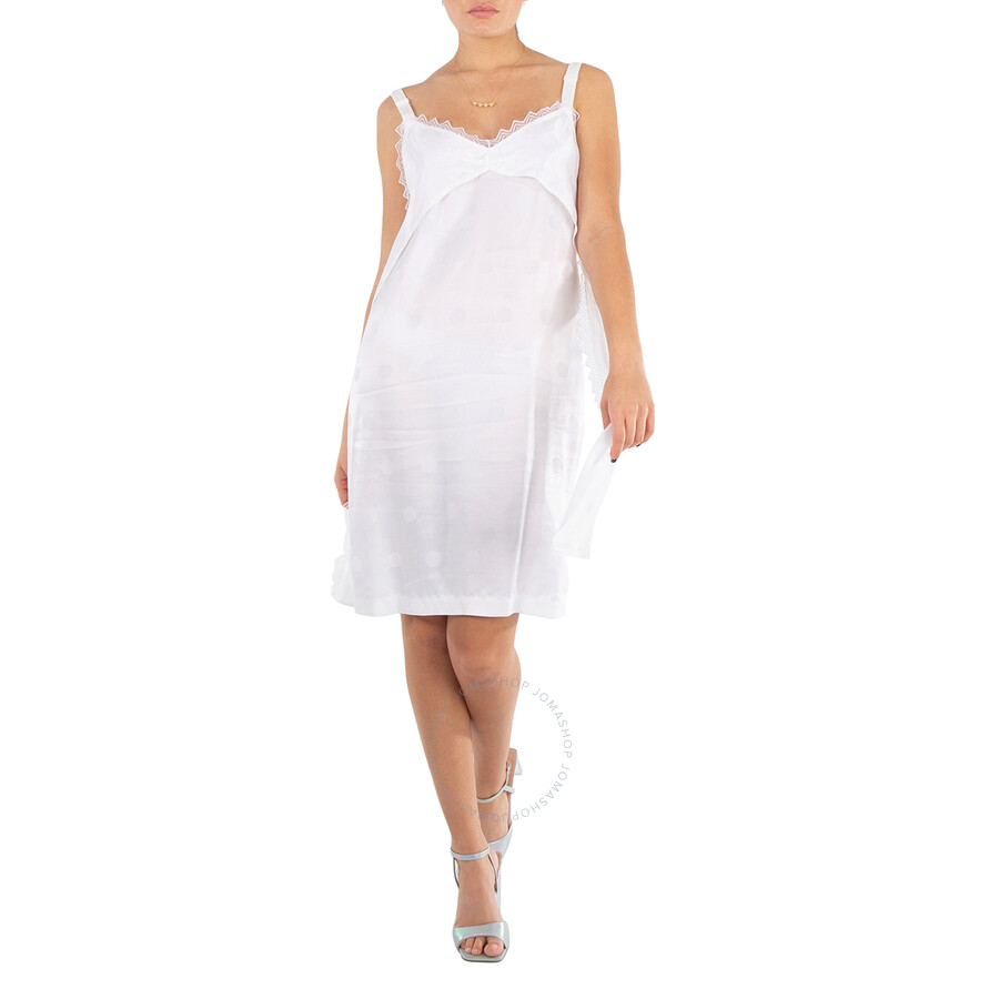 Burberry Polka Dot Lace Trim Satin Slip Dress, Brand Size 6