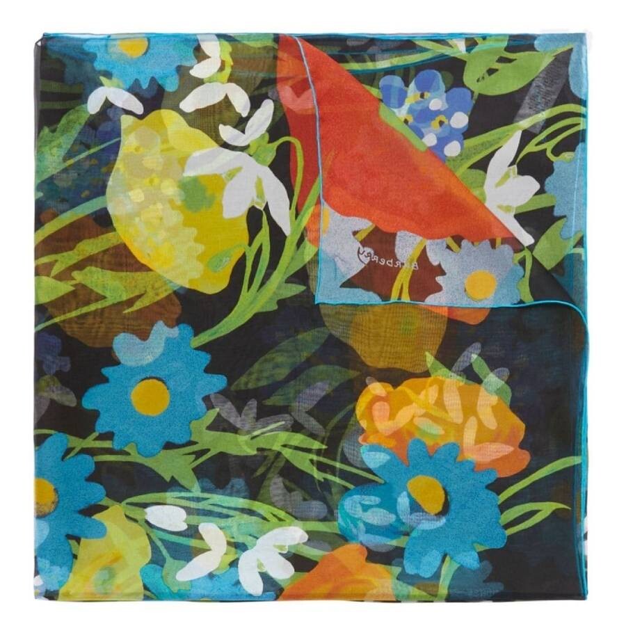 Poppy Garden Floral Print Silk Scarf