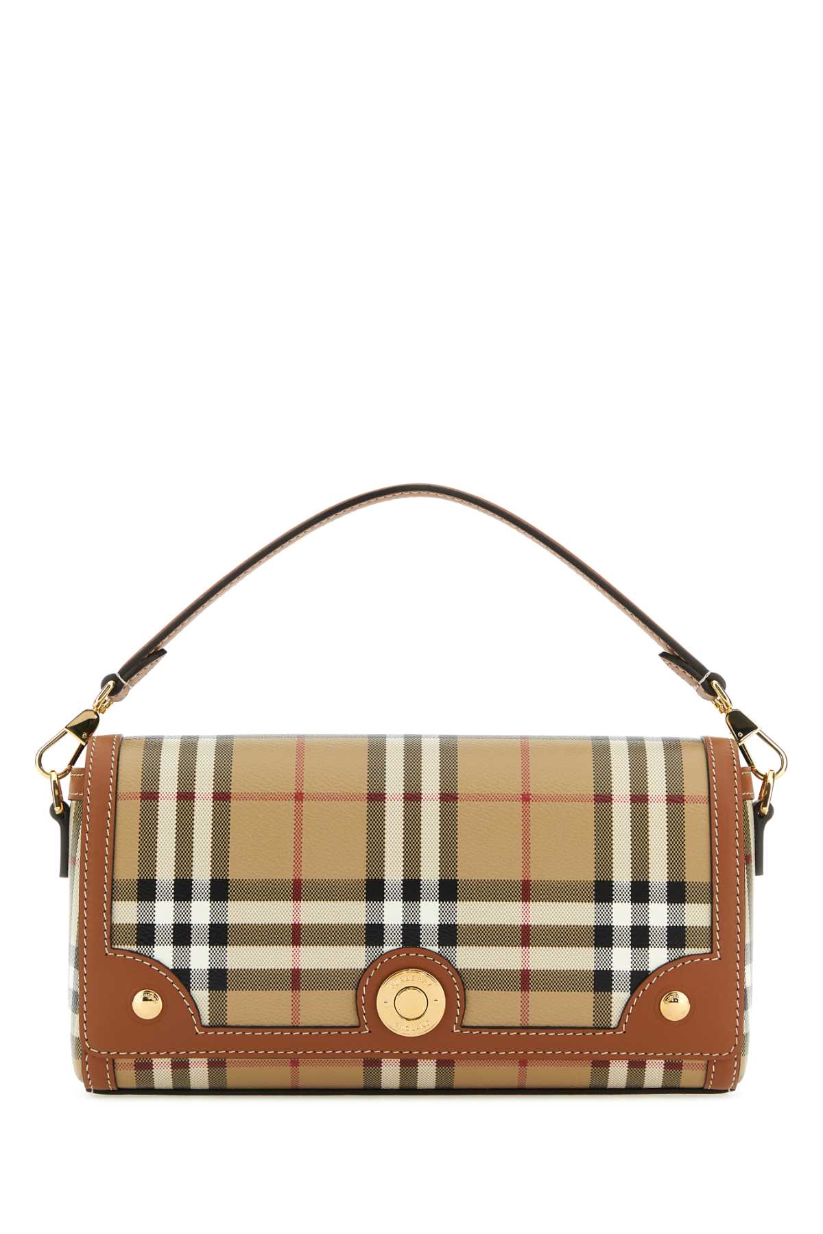 バッグ Burberry BURBERRY Mini leather-trimmed checked coated-canvas top handle bag
