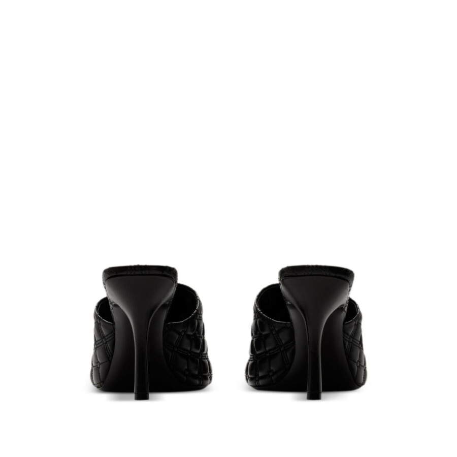 Burberry Quilted Leather Rose Mule Sandals In Black